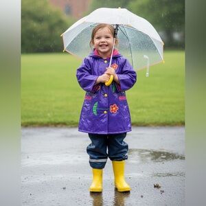 Vibrant Purple Kids Raincoat with Pink Accents